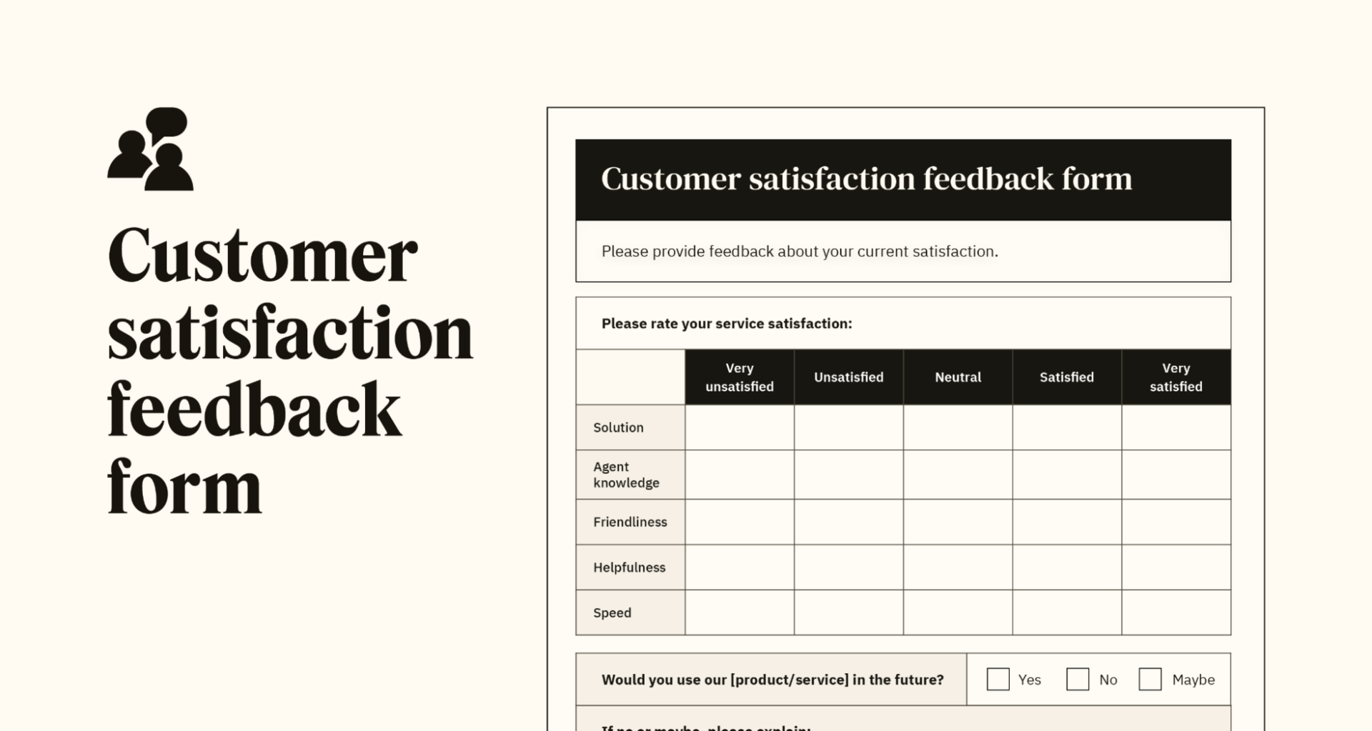 A preview of a customizable customer satisfaction feedback form template.