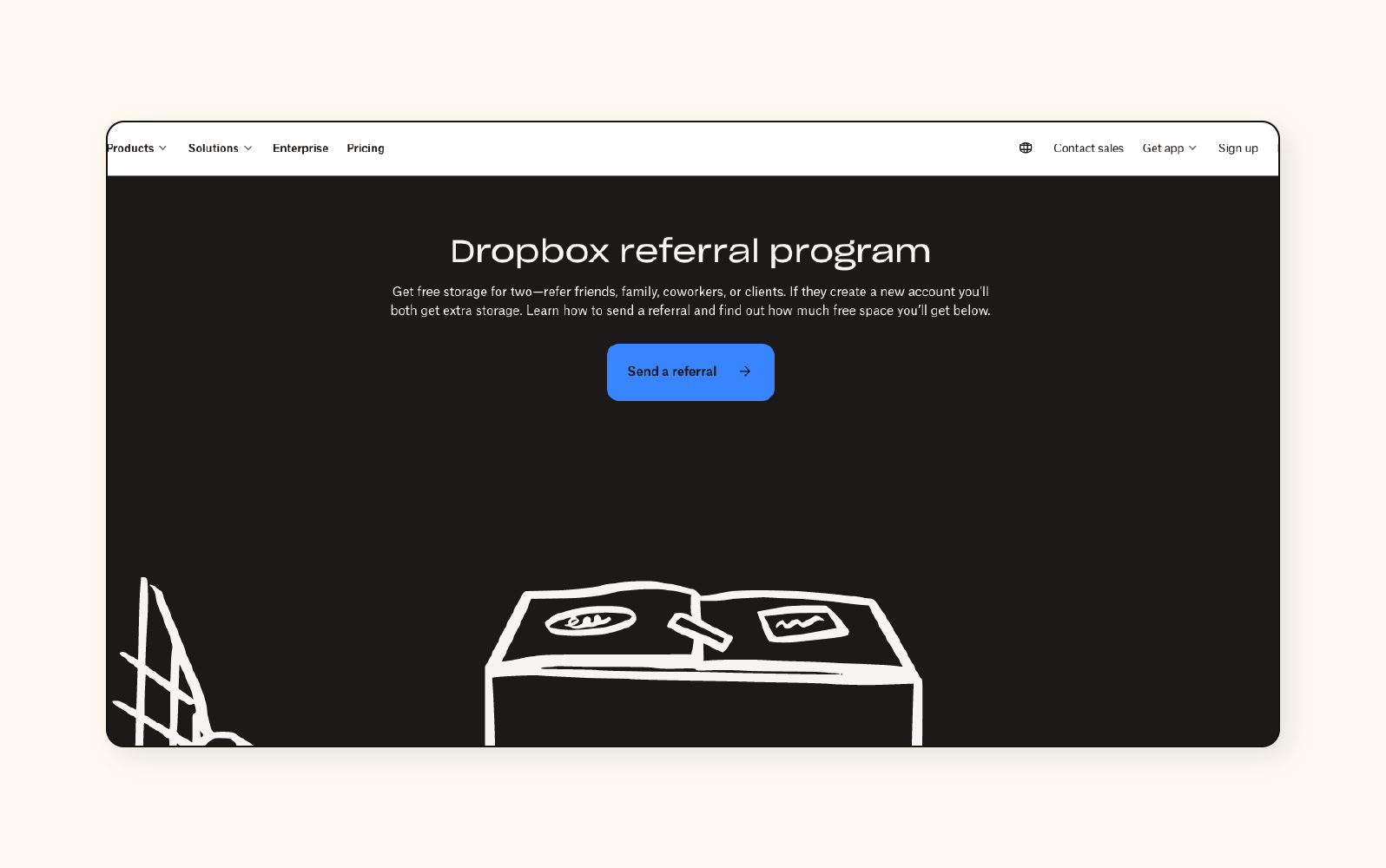 Dropboxのホームページのスクリーンショット