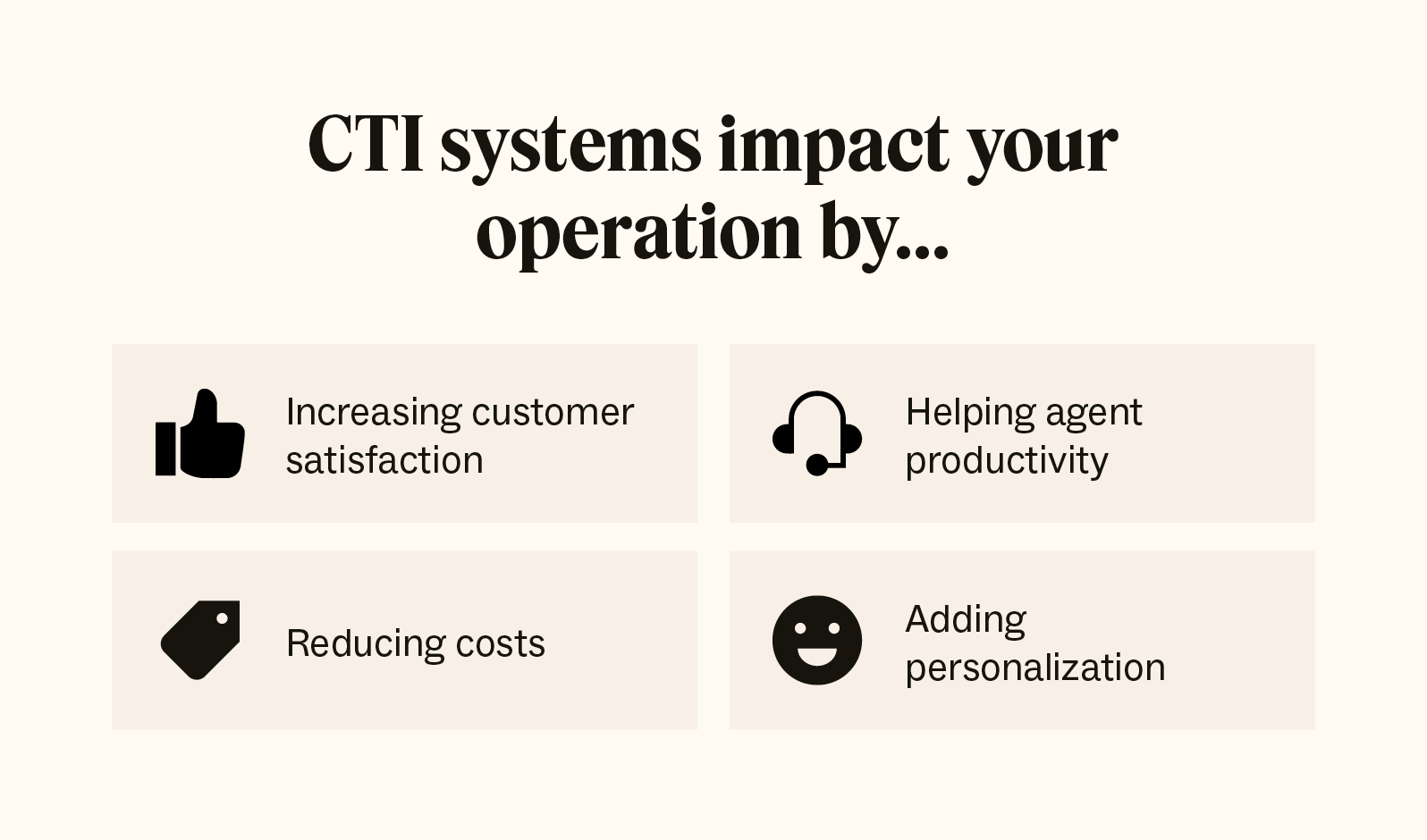 Quatre icônes détaillent les avantages des produits de CTI.