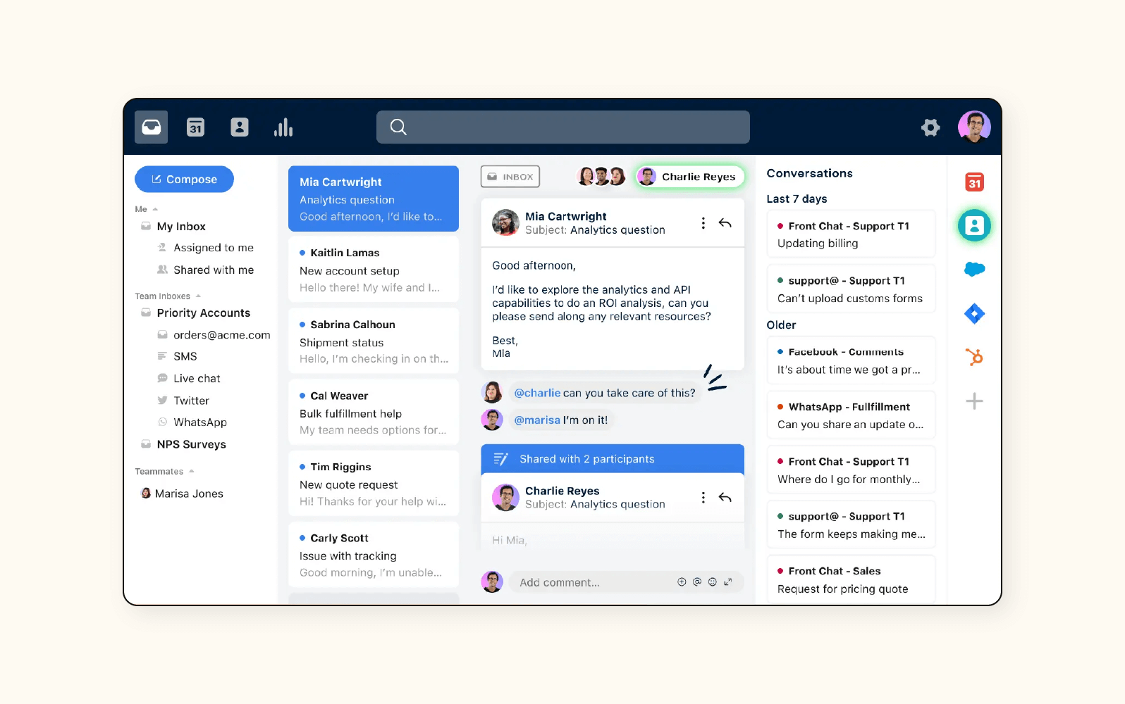 The Front omnichannel inbox is located in its email management software
