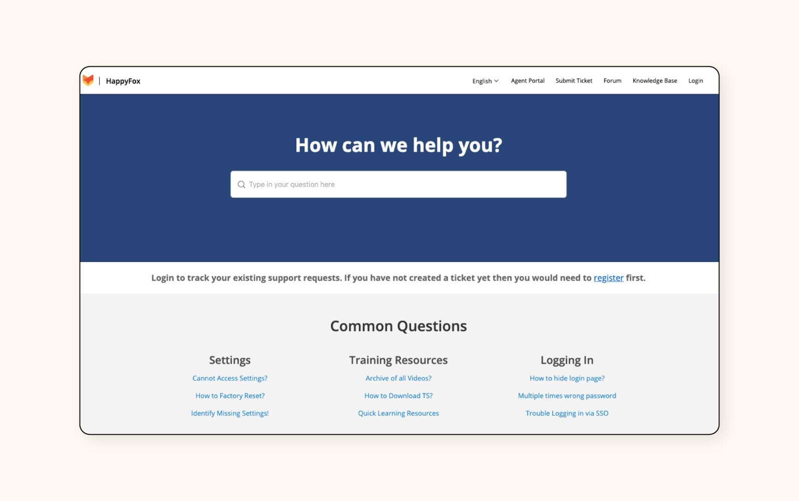 An image shows the HappyFox knowledge base software.