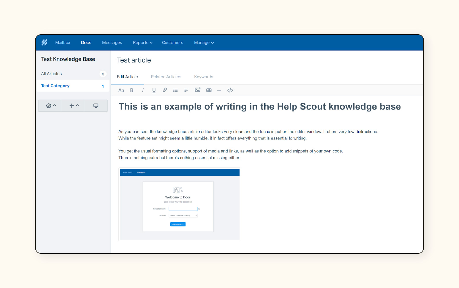 A customer inbox in Help Scout, a knowledge base software.