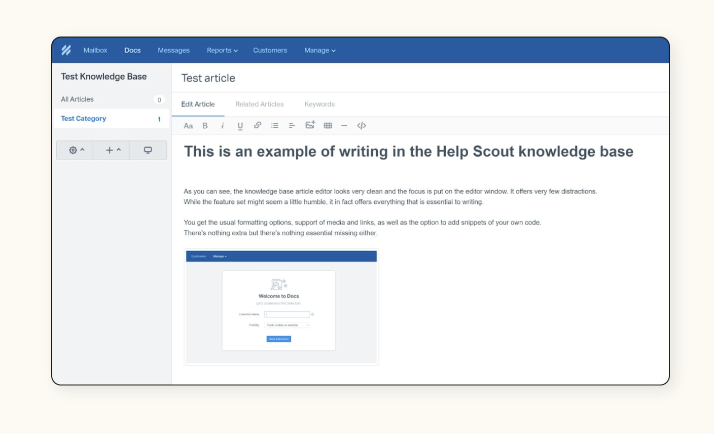 A test article in Help Scout, a knowledge base software.