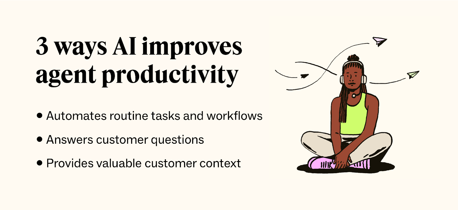 A graphic showcases three ways AI can help improve agent productivity.