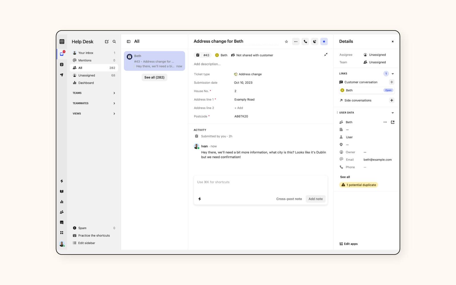An image shows Intercom help desk software.