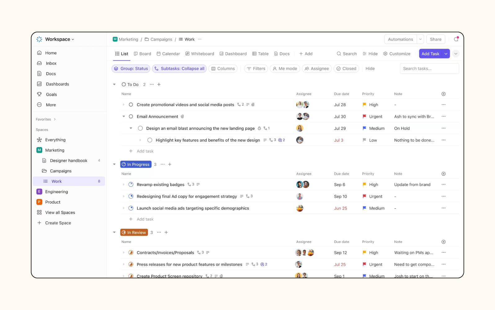 A product image of issue tracking software from ClickUp.