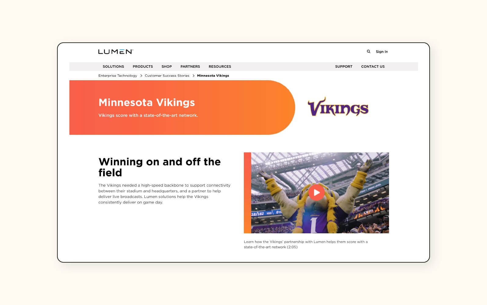 An example of a case study testimonial from Lumen.