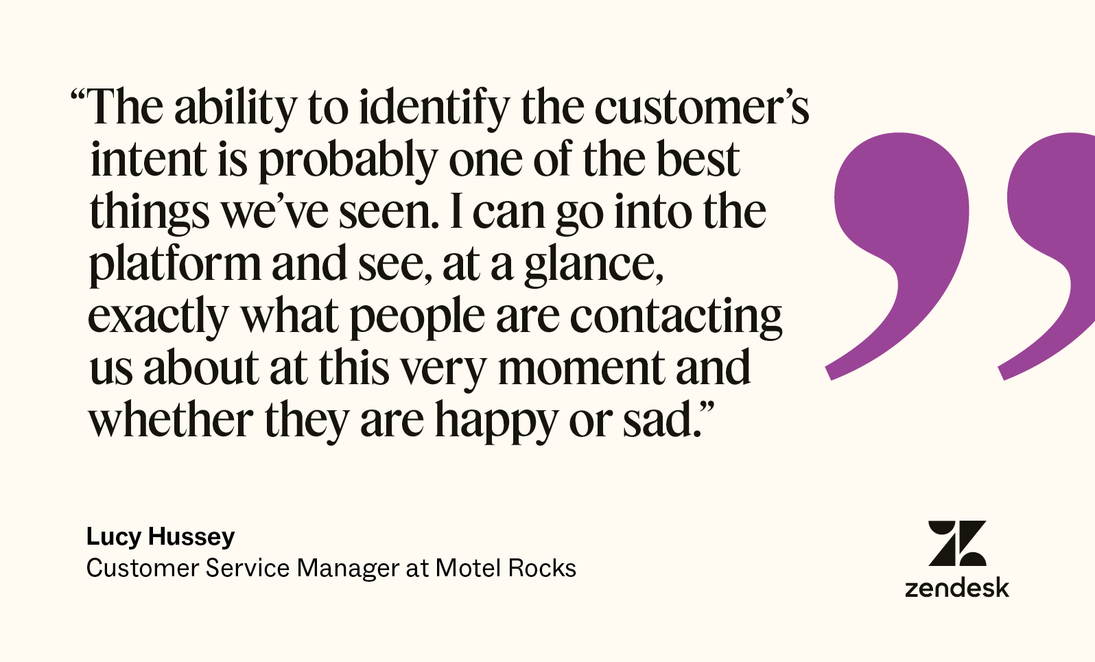 A quote from Lucy Hussey, customer service manager at Motel Rocks, explains the benefits of using AI to identify customer intent.