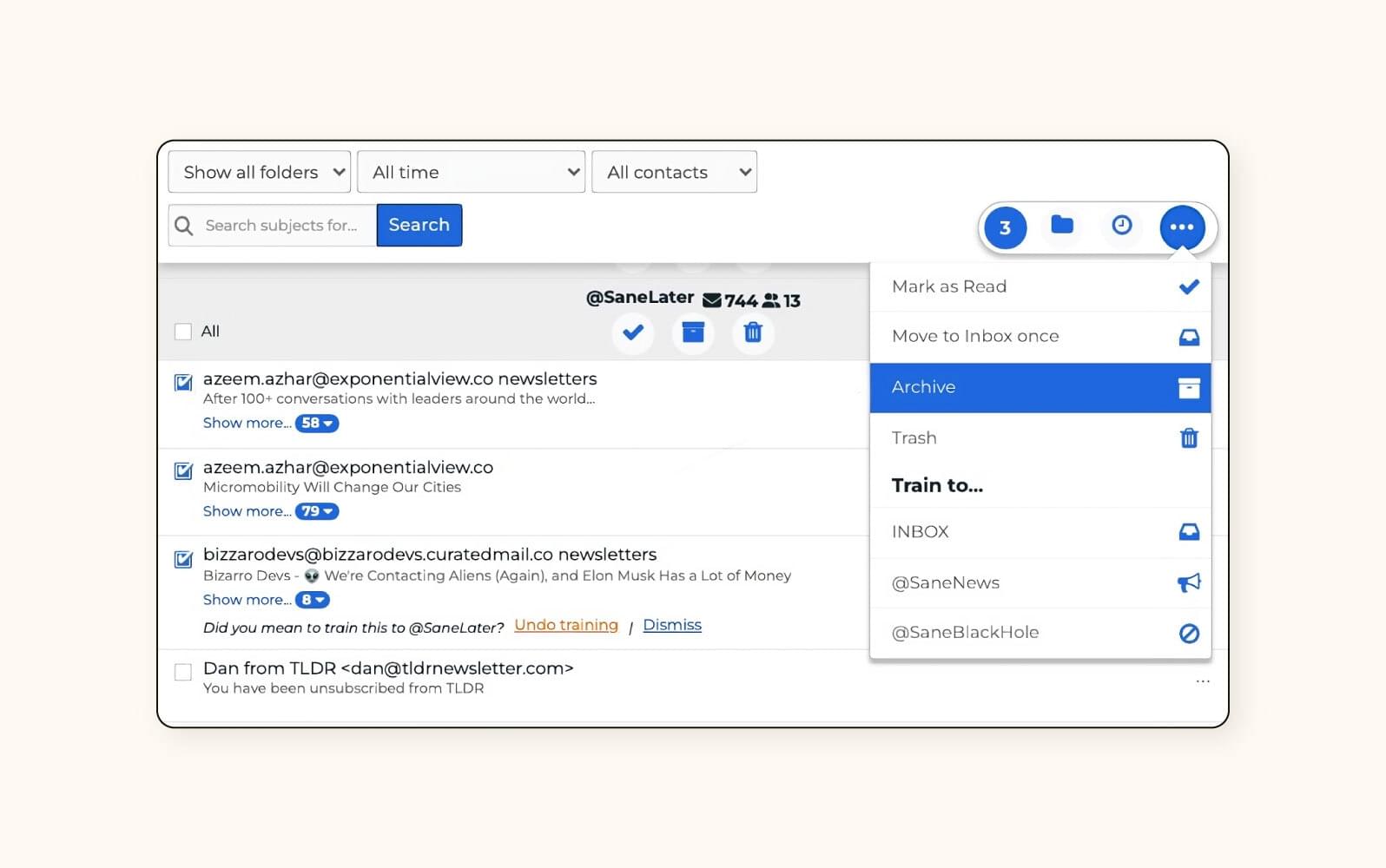 An image shows the SaneBox email management software.