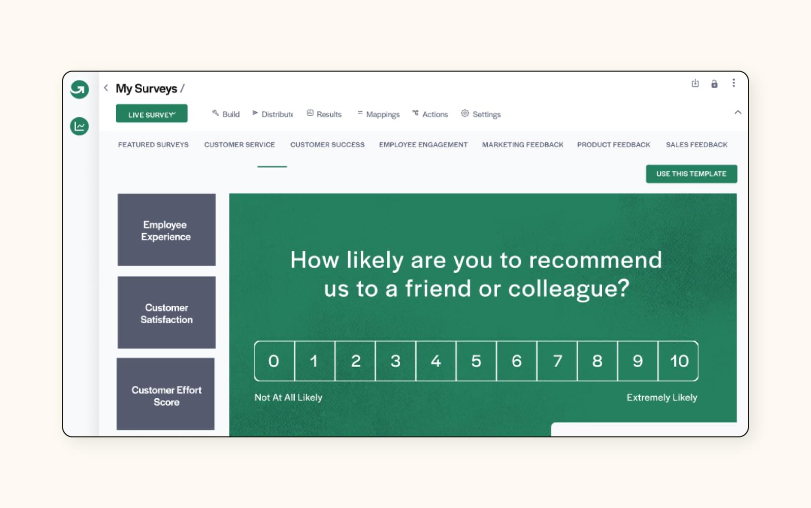 A survey mockup in GetFeedback, a customer experience software.