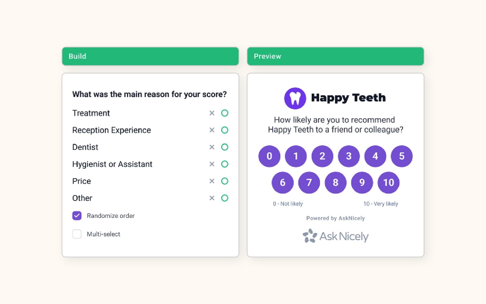 A screenshot of the AskNicely software.