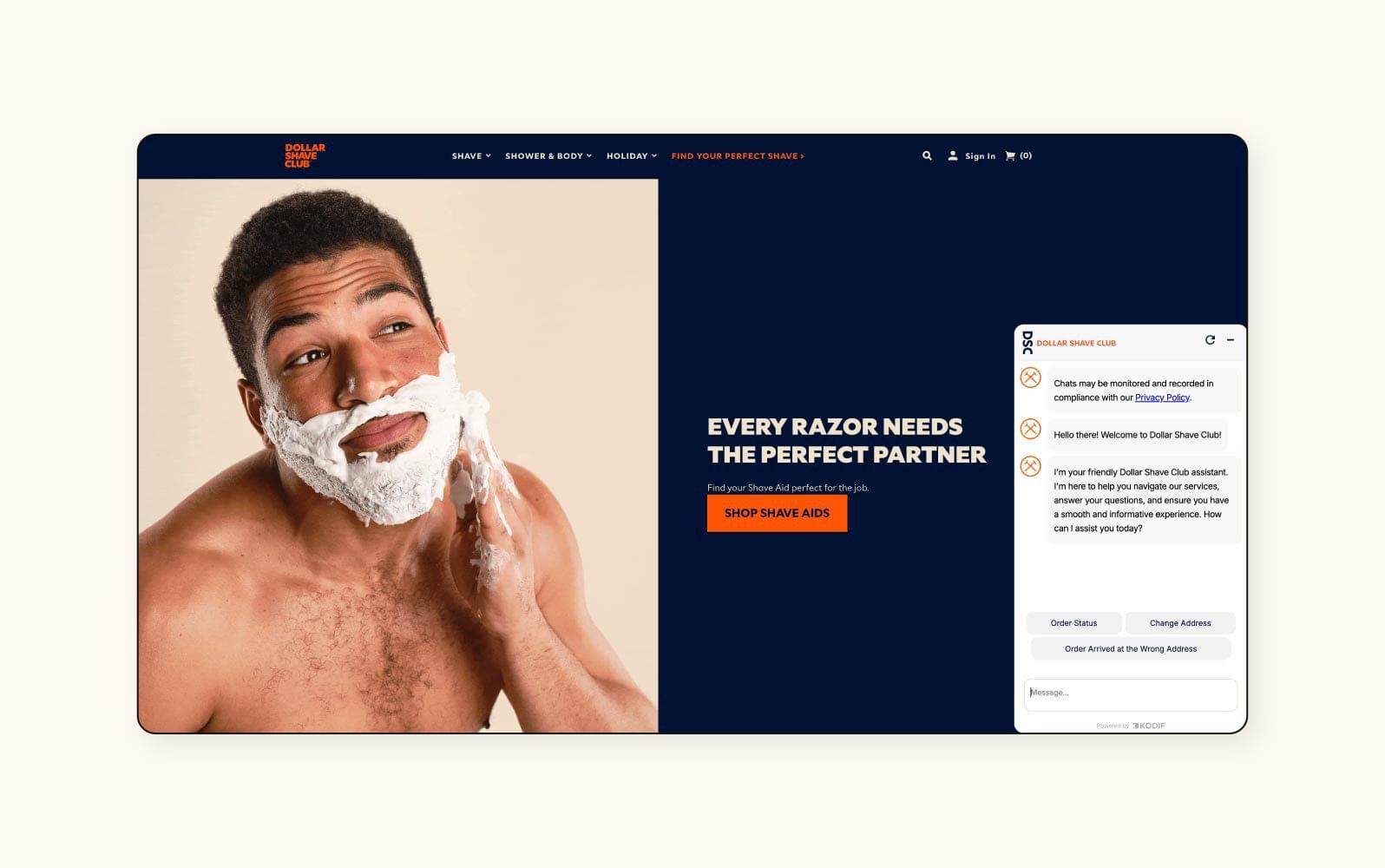 The Dollar Shave Club homepage.