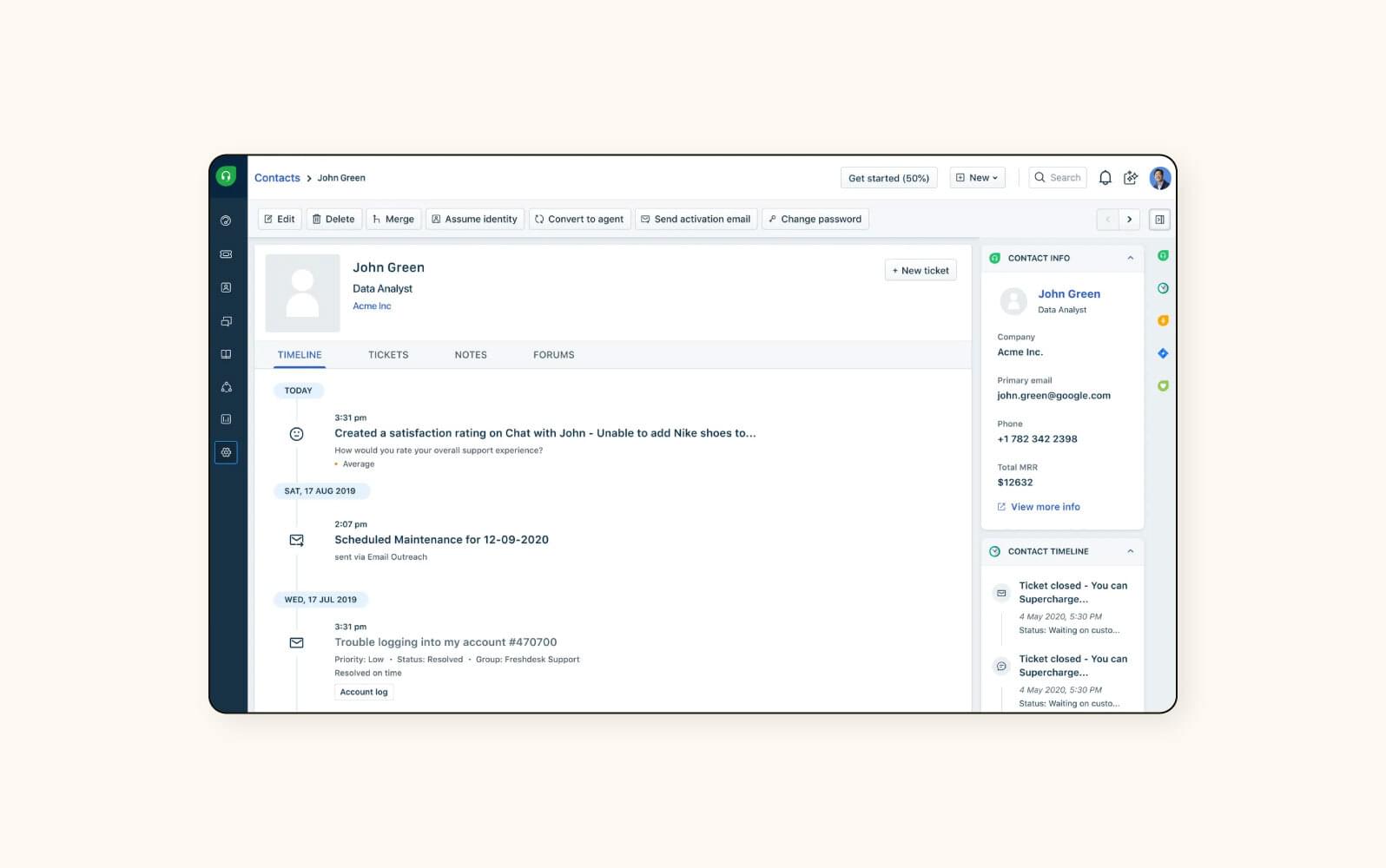 Une capture d’écran de la plateforme logicielle Freshdesk.