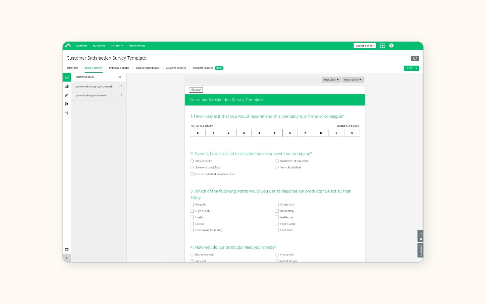 A screenshot of the SurveyMonkey software.