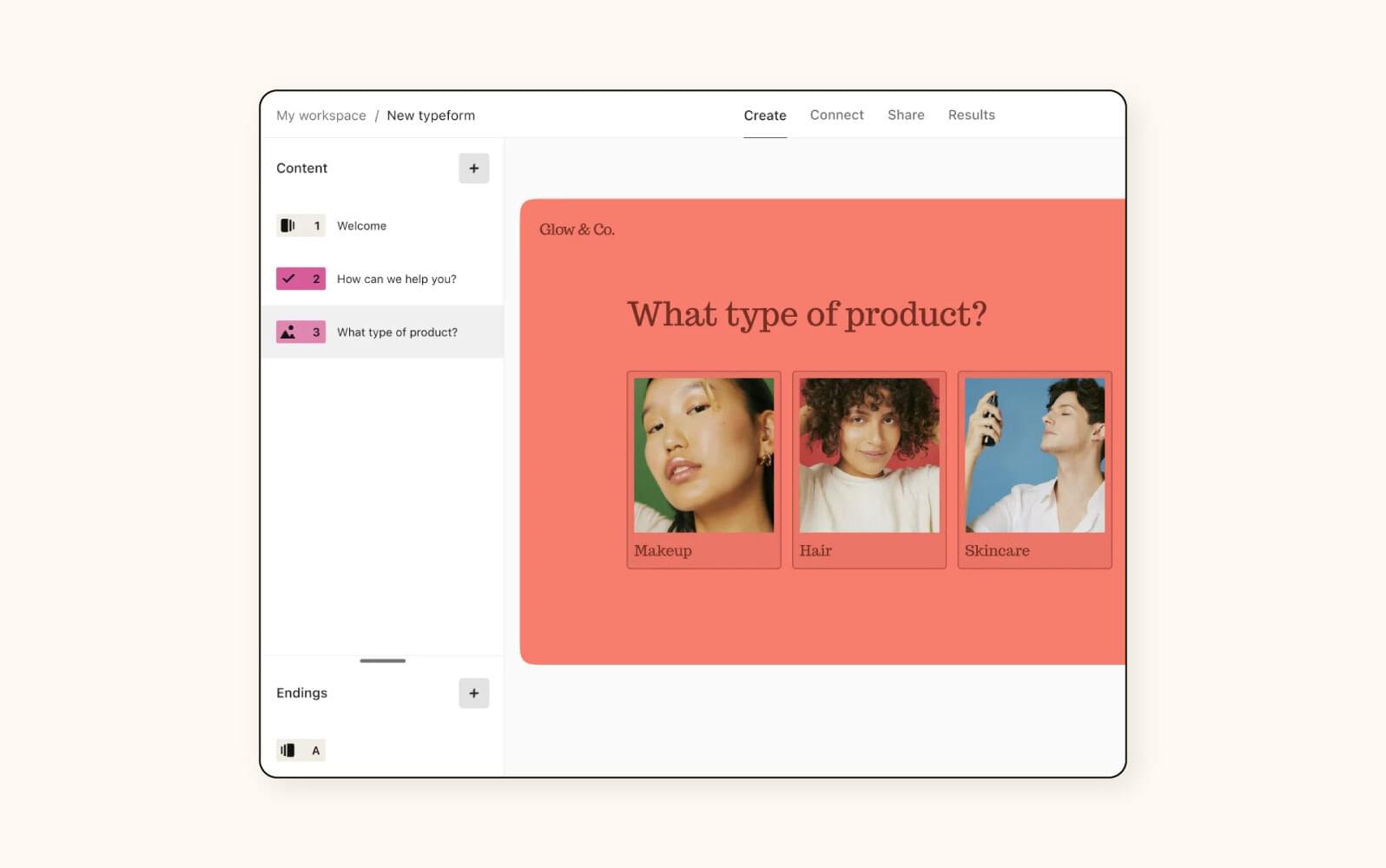 An image shows the Typeform form builder.