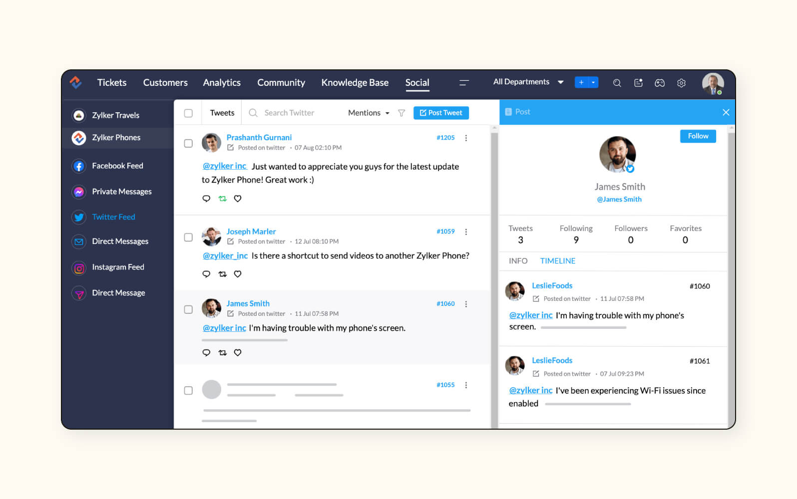 A product image of Zoho Desk social media customer service software.