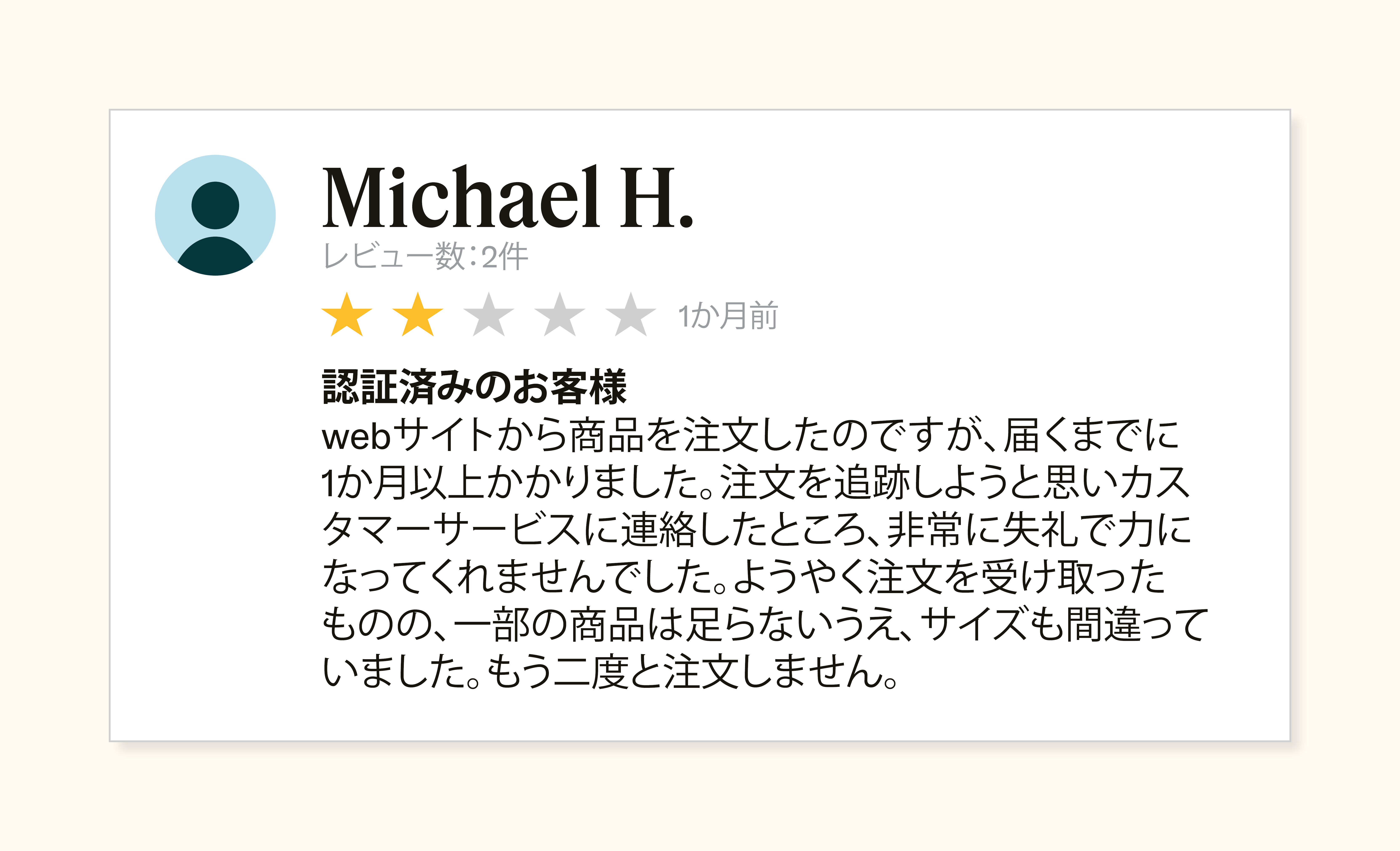 とある企業の質の低いカスタマーサービスに関する批判的なカスタマーレビュー。