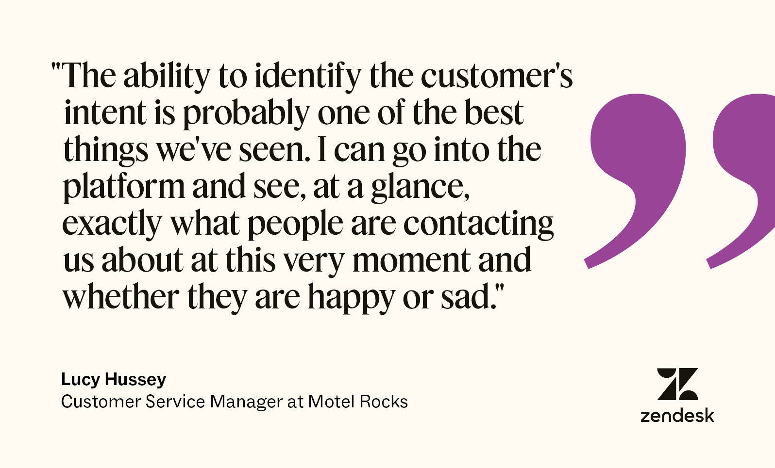 A quote from Lucy Hussey, customer service manager at Motel Rocks, explains the benefits of using AI to identify customer intent.