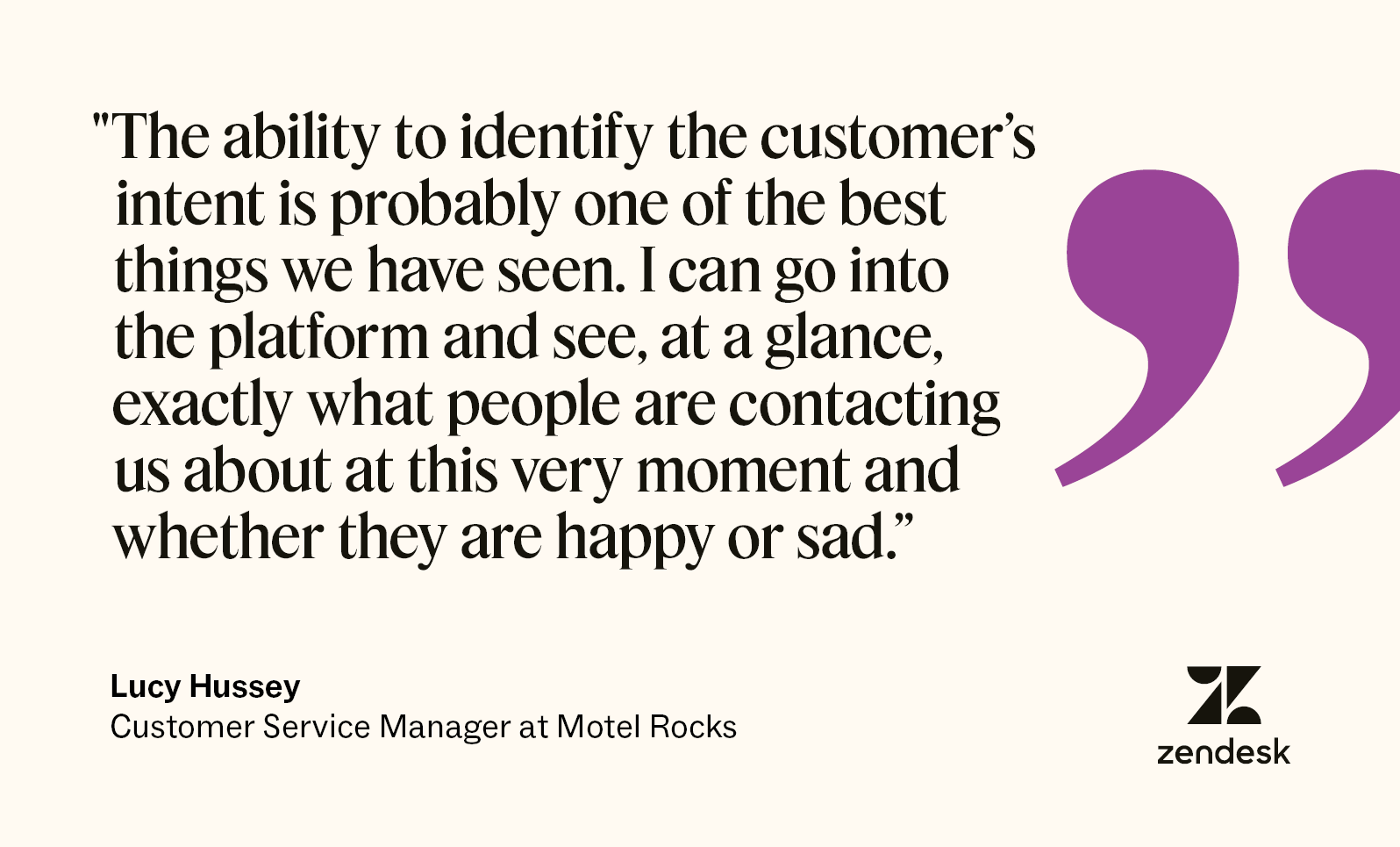 A quote from Lucy Hussey, Customer Service Manager at Motel Rocks, explains the benefits of using AI to identify customer intent.